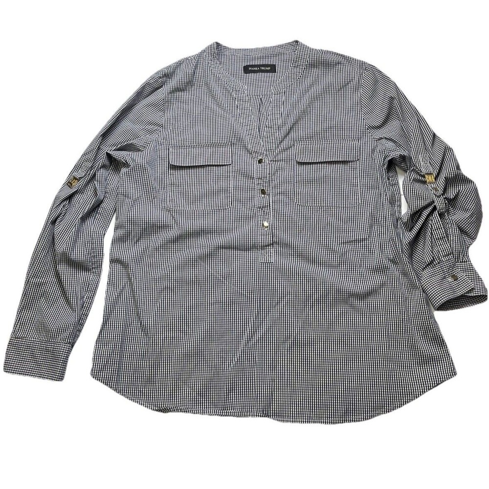 Women's Ivanka Trump Gingham Check Popover Blouse - Size M